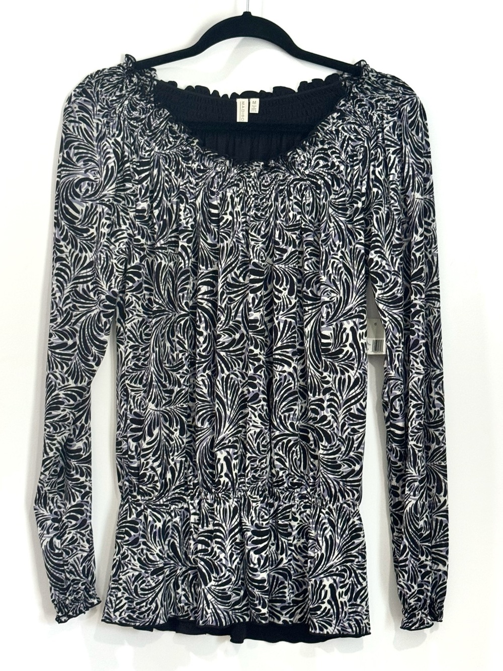 Madison Shirt Womens Medium Black White Paisley Long Sleeve Top NWT